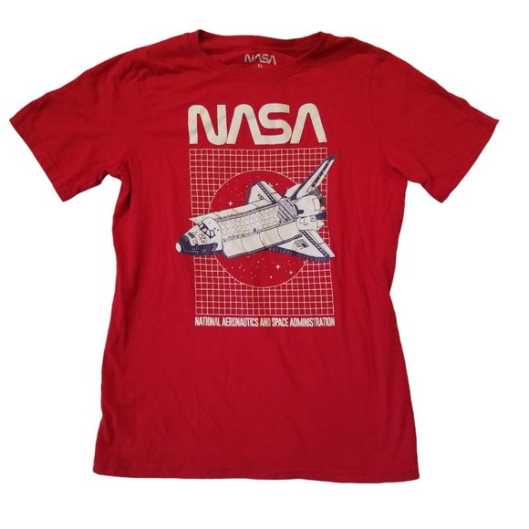 Teen Unisex Graphic T Tshirt XL NASA Red Spaceship Space Shuttle Juniors Tagless - Picture 1 of 14